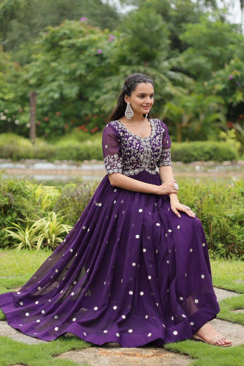 Spellbinding Zari Thread Sequins Worked Designer Gown - Ethnicwish