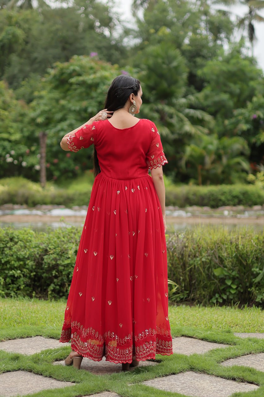 Striking Faux Georgette Zari Sequins Worked Stitched Gown - Ethnicwish