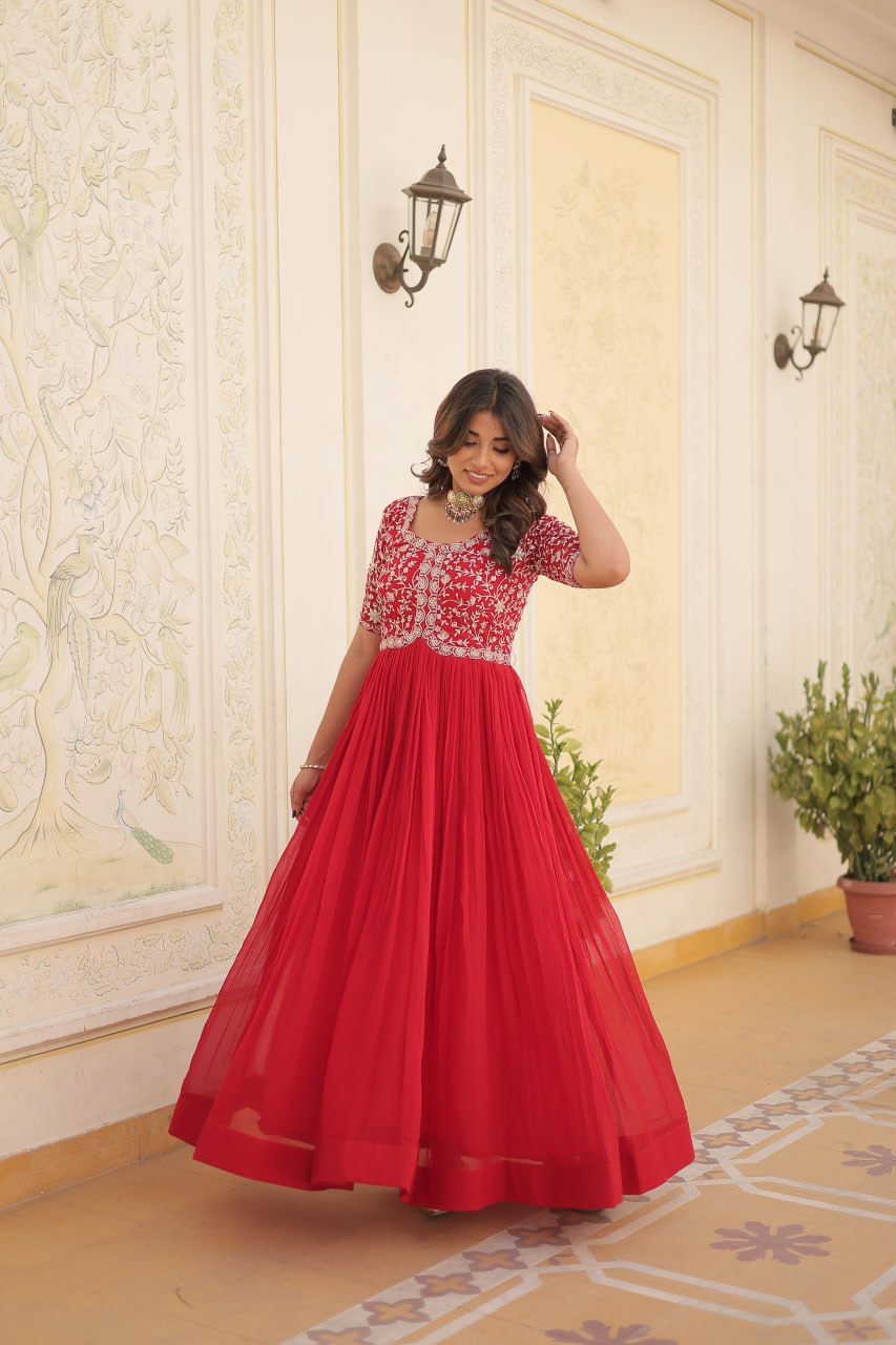Elegant Faux Georgette Zari Sequins Worked Designer Gown - Ethnicwish