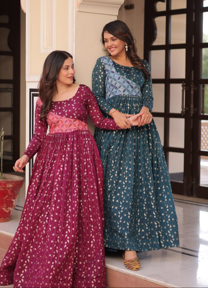 Elegant Staple Jacquard Weaving Gown – Fully Stitched & Ready to Wear - ETHNICDEAL