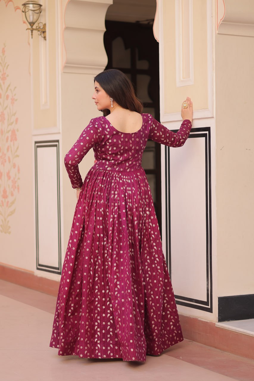 Elegant Staple Jacquard Weaving Gown – Fully Stitched & Ready to Wear - ETHNICDEAL