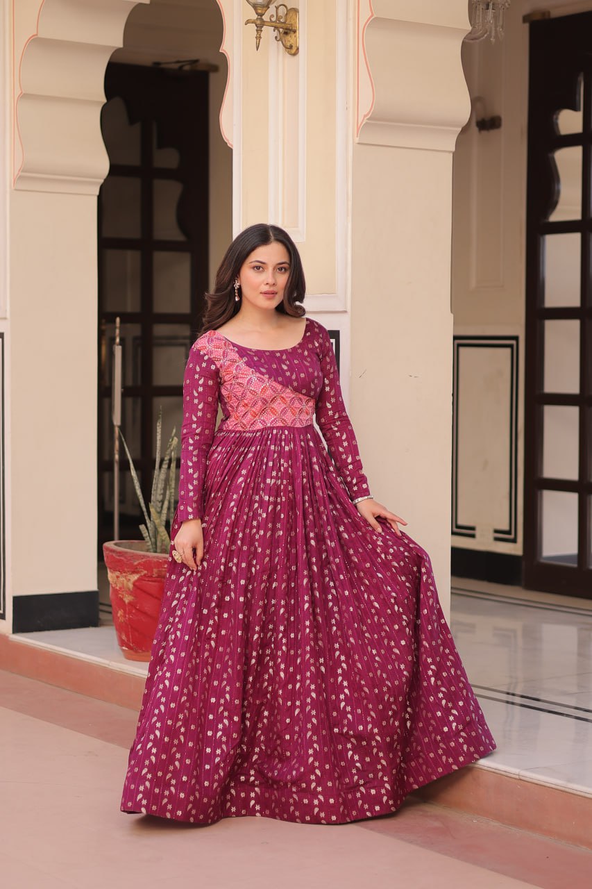 Elegant Staple Jacquard Weaving Gown – Fully Stitched & Ready to Wear - ETHNICDEAL