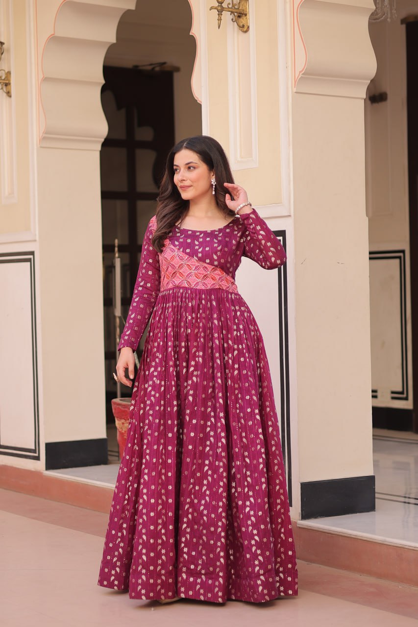 Elegant Staple Jacquard Weaving Gown – Fully Stitched & Ready to Wear - ETHNICDEAL