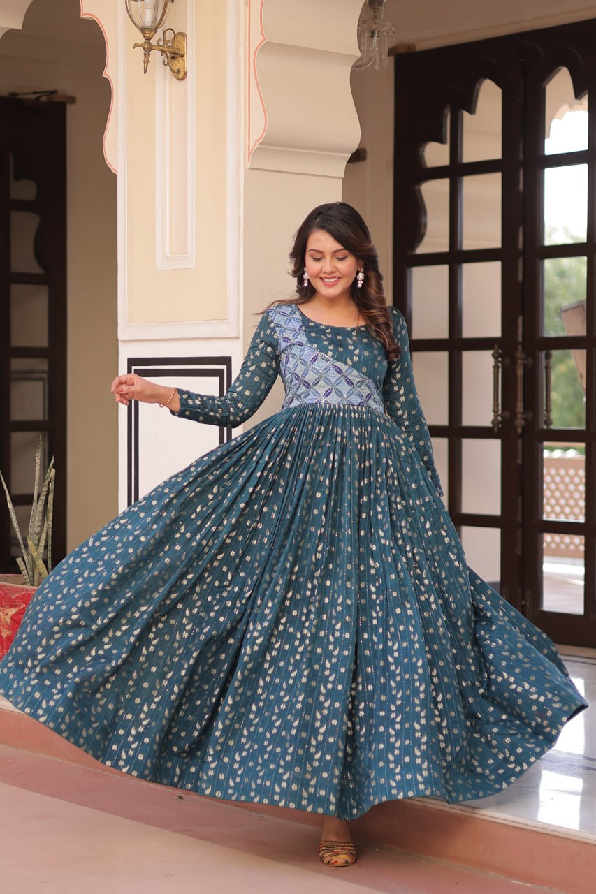Elegant Staple Jacquard Weaving Gown – Fully Stitched & Ready to Wear - ETHNICDEAL