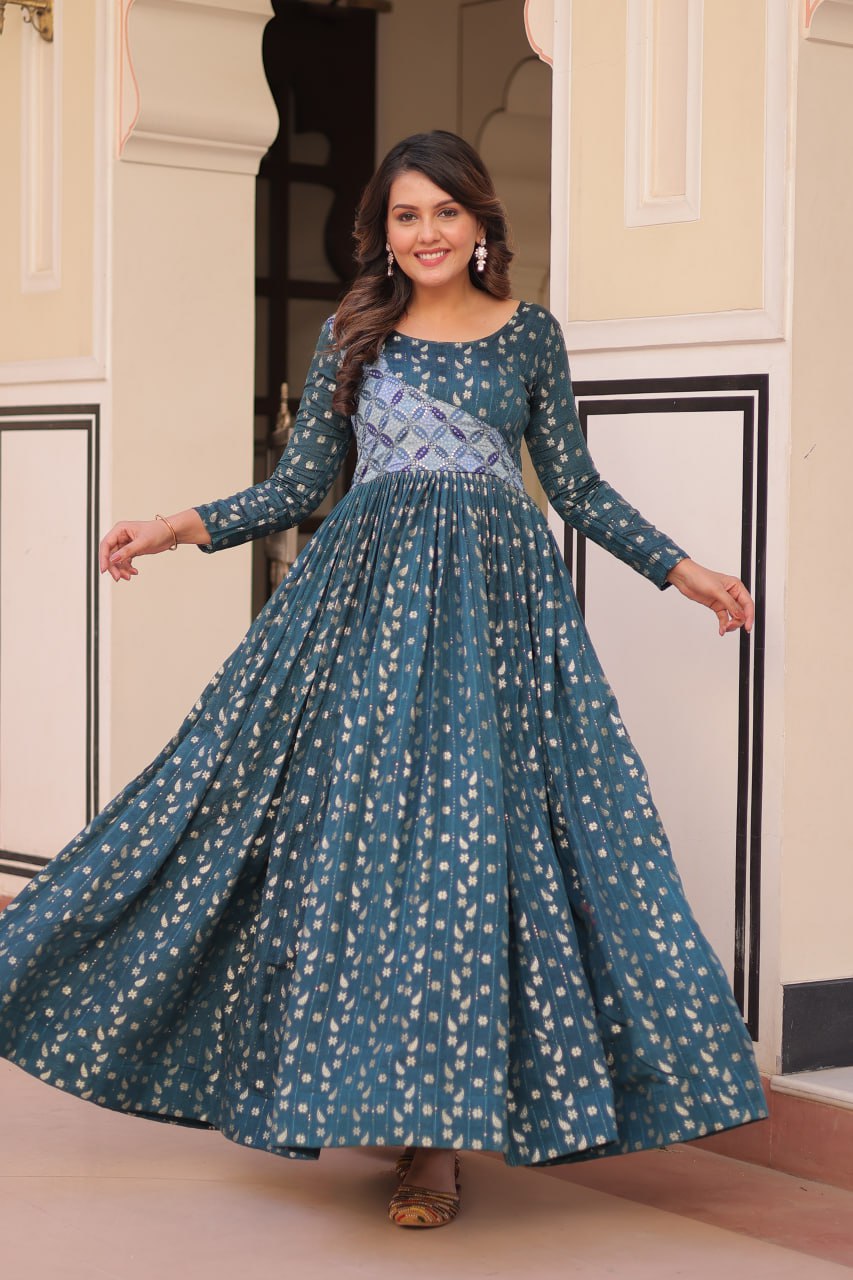 Elegant Staple Jacquard Weaving Gown – Fully Stitched & Ready to Wear - ETHNICDEAL