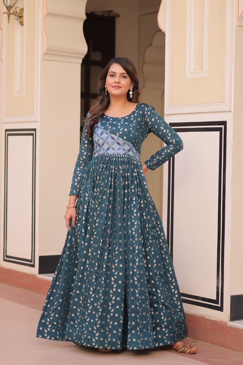 Elegant Staple Jacquard Weaving Gown – Fully Stitched & Ready to Wear - ETHNICDEAL