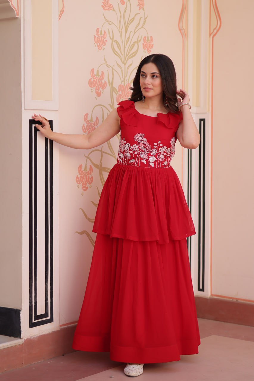 Sleeveless Faux Blooming Beads Embroidered Gown – Party & Festive Wear - ETHNICDEAL