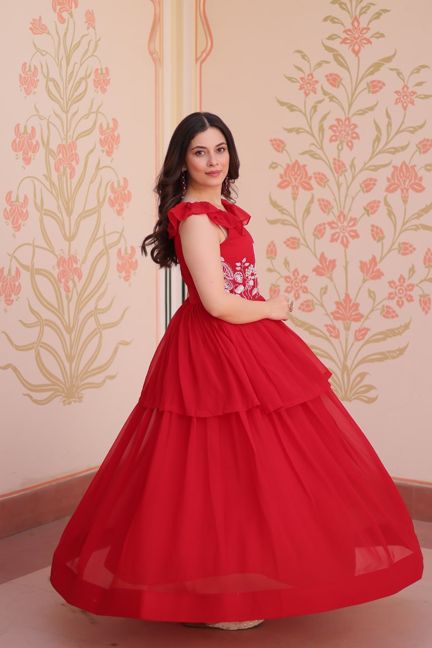 Sleeveless Faux Blooming Beads Embroidered Gown – Party & Festive Wear - ETHNICDEAL