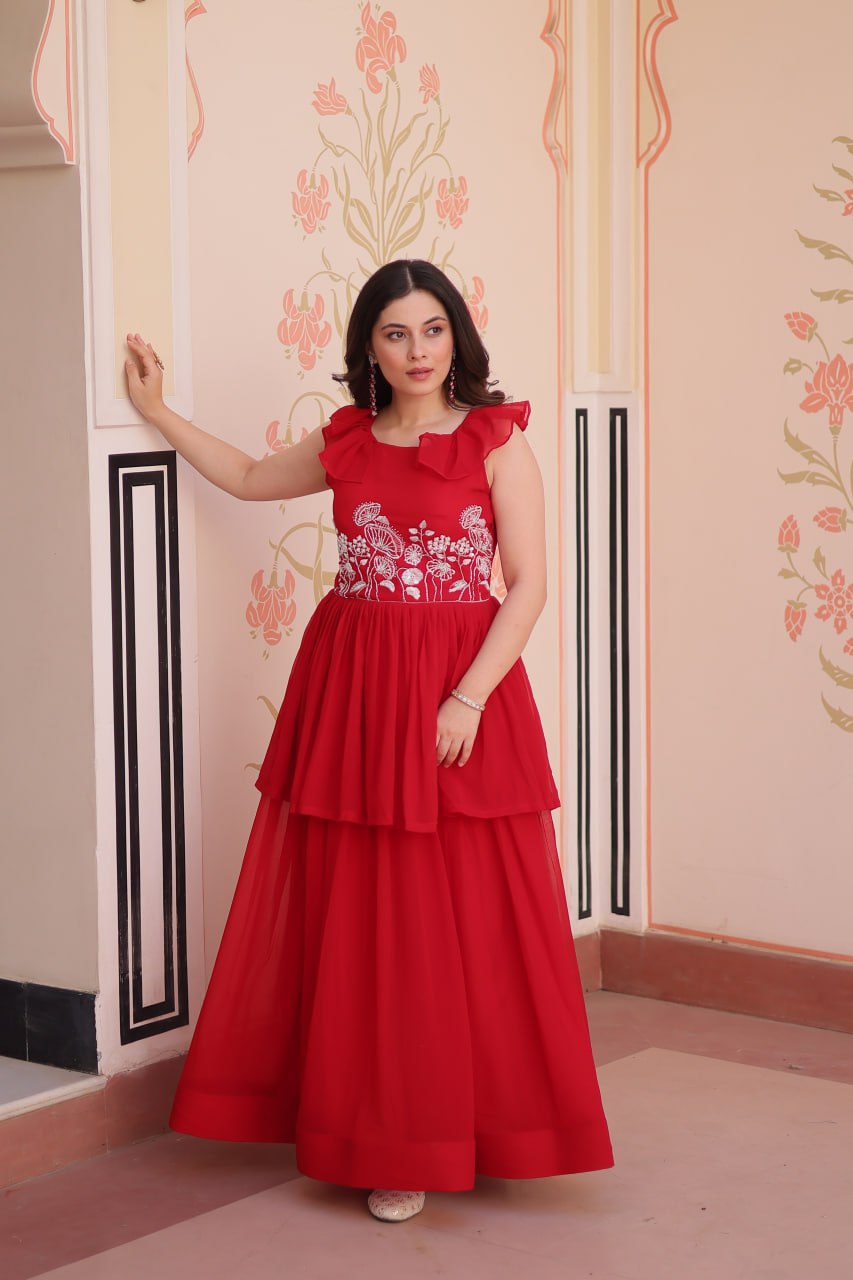 Sleeveless Faux Blooming Beads Embroidered Gown – Party & Festive Wear - ETHNICDEAL