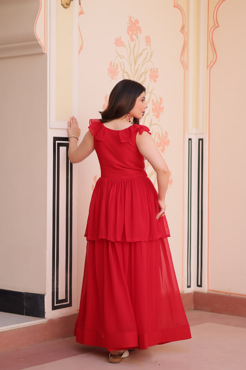 Sleeveless Faux Blooming Beads Embroidered Gown – Party & Festive Wear - ETHNICDEAL