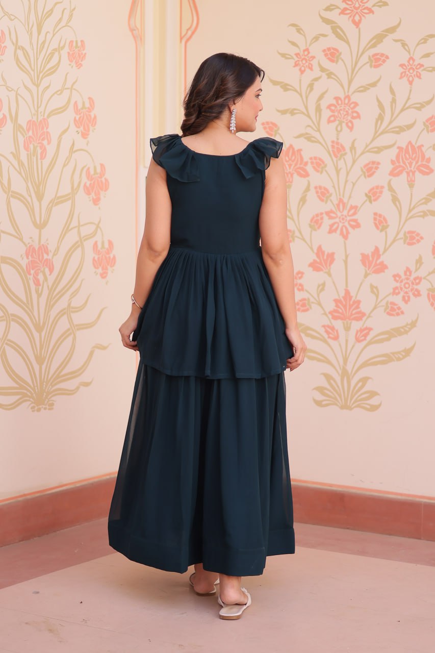 Sleeveless Faux Blooming Beads Embroidered Gown – Party & Festive Wear - ETHNICDEAL