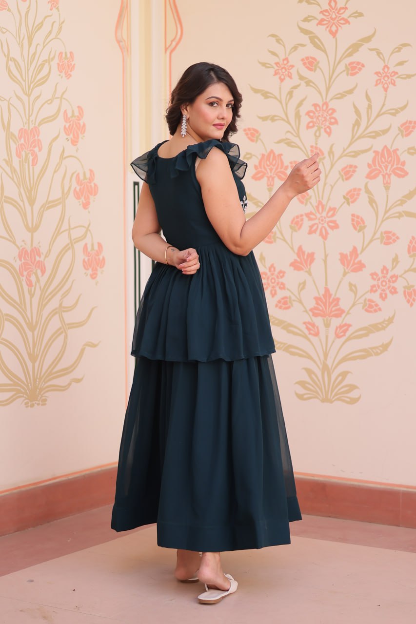 Sleeveless Faux Blooming Beads Embroidered Gown – Party & Festive Wear - ETHNICDEAL