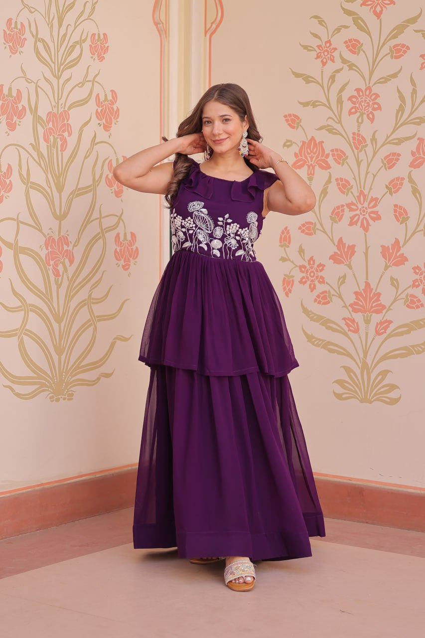 Sleeveless Faux Blooming Beads Embroidered Gown – Party & Festive Wear - ETHNICDEAL