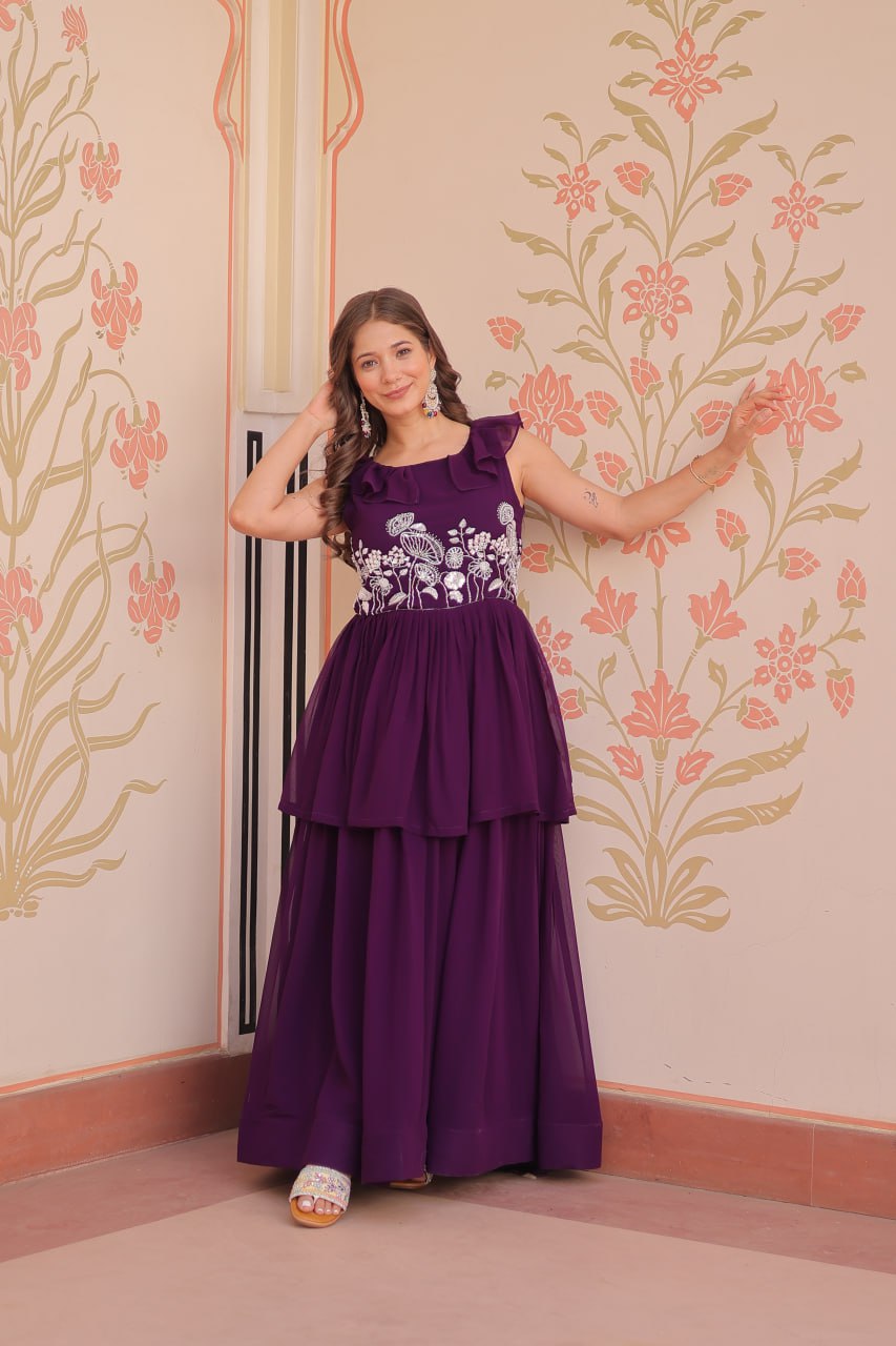 Sleeveless Faux Blooming Beads Embroidered Gown – Party & Festive Wear - ETHNICDEAL