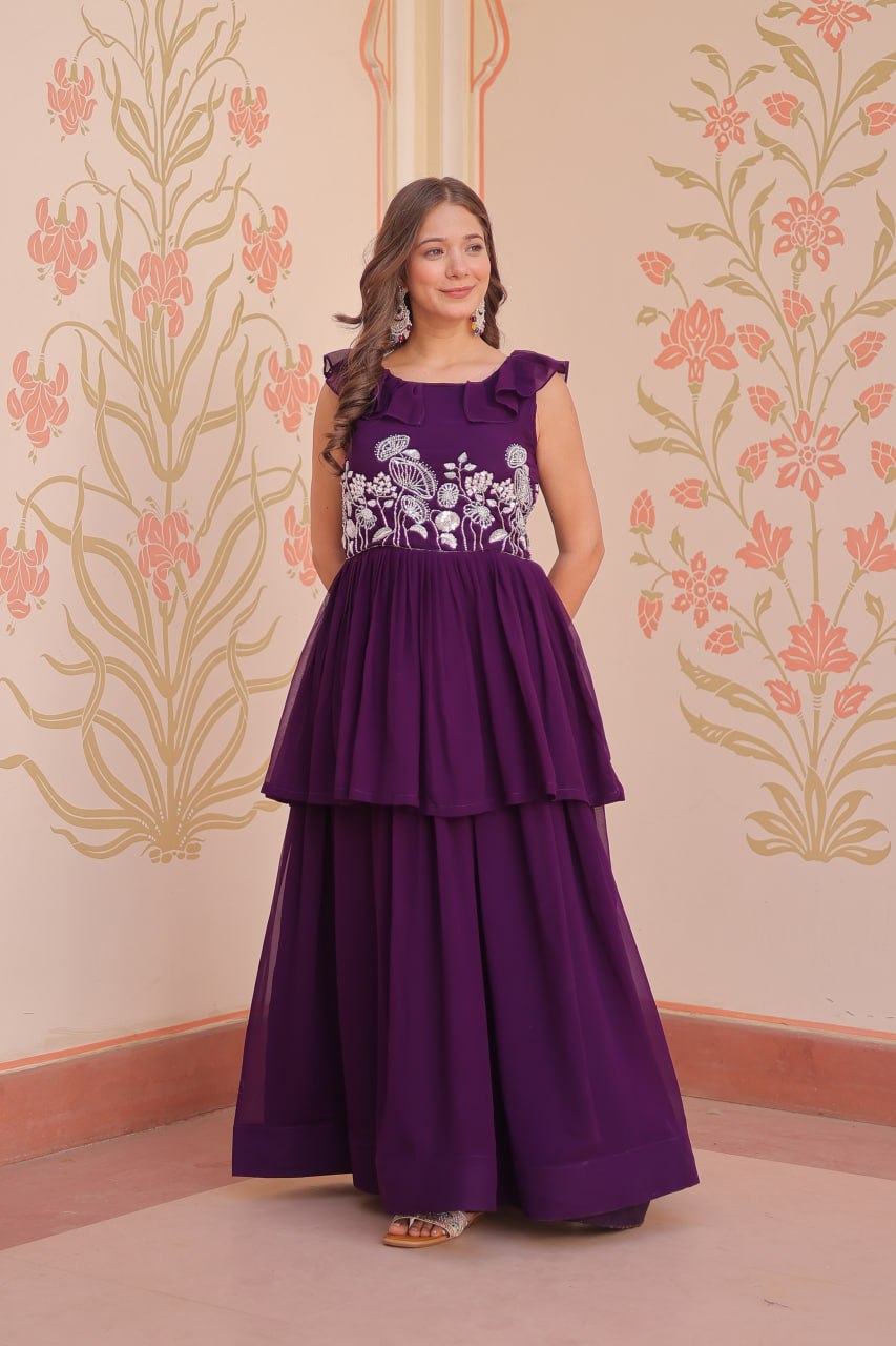 Sleeveless Faux Blooming Beads Embroidered Gown – Party & Festive Wear - ETHNICDEAL