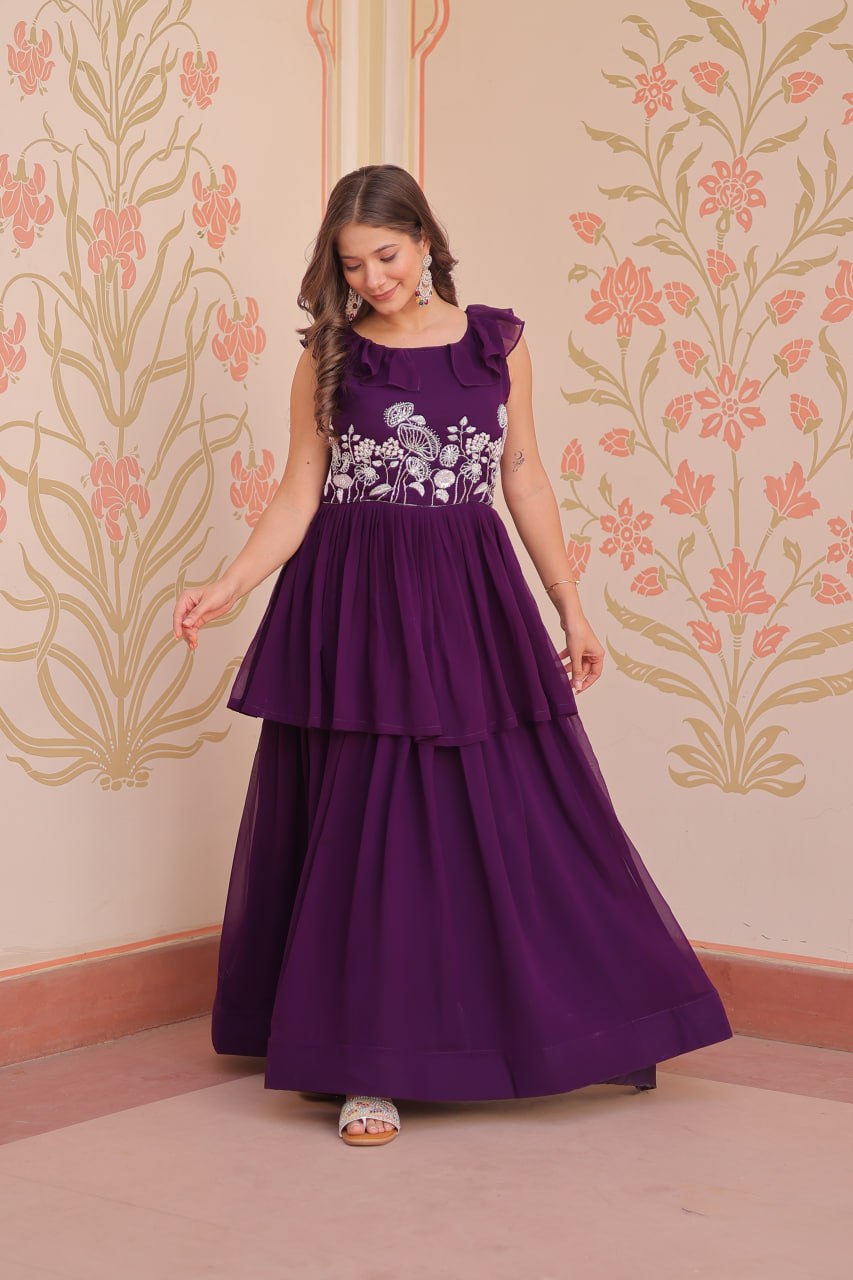Sleeveless Faux Blooming Beads Embroidered Gown – Party & Festive Wear - ETHNICDEAL