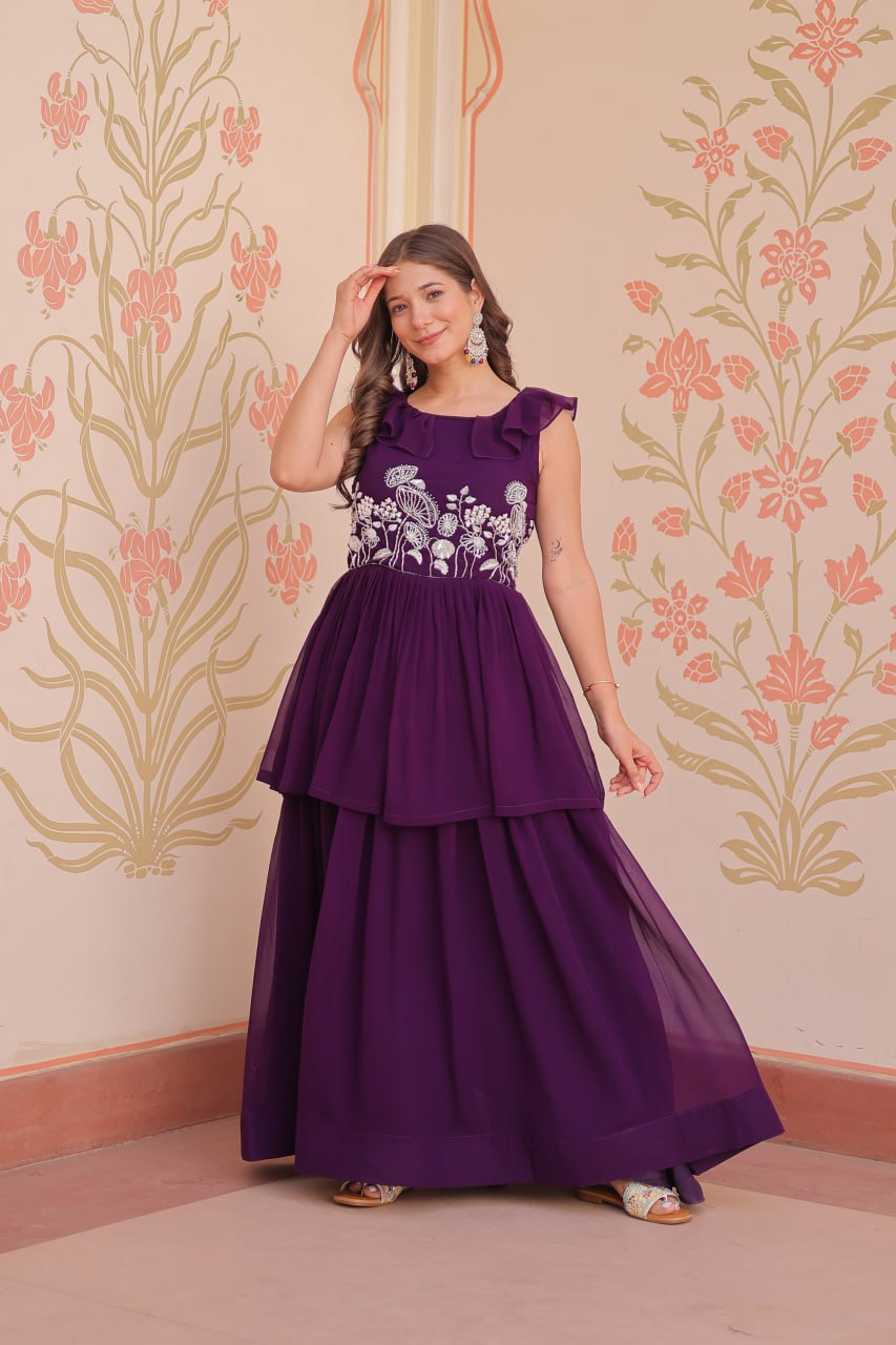 Sleeveless Faux Blooming Beads Embroidered Gown – Party & Festive Wear - ETHNICDEAL