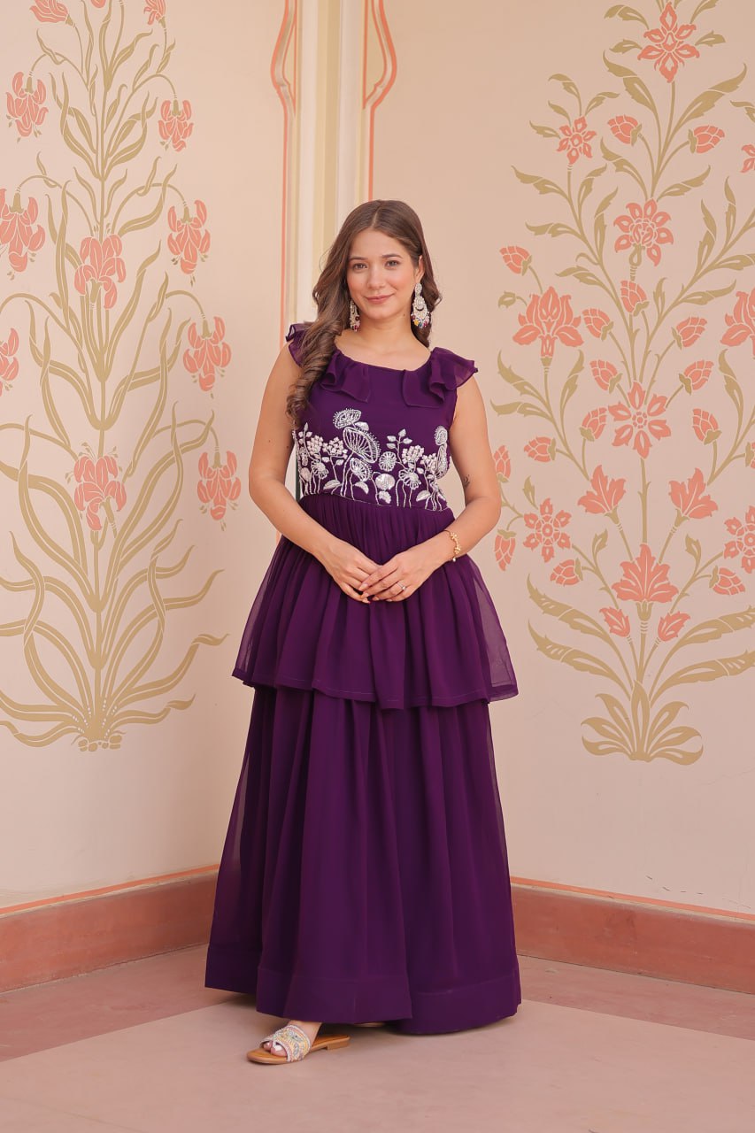Sleeveless Faux Blooming Beads Embroidered Gown – Party & Festive Wear - ETHNICDEAL