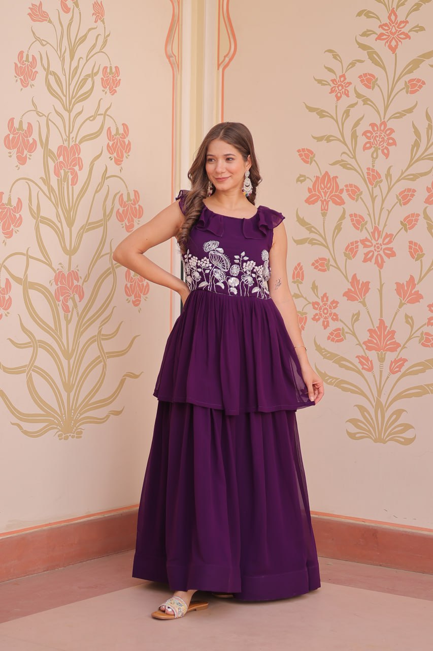Sleeveless Faux Blooming Beads Embroidered Gown – Party & Festive Wear - ETHNICDEAL
