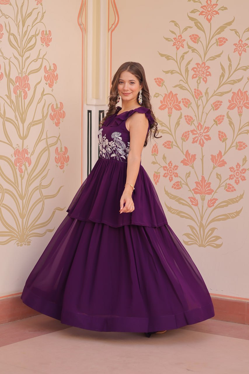 Sleeveless Faux Blooming Beads Embroidered Gown – Party & Festive Wear - ETHNICDEAL
