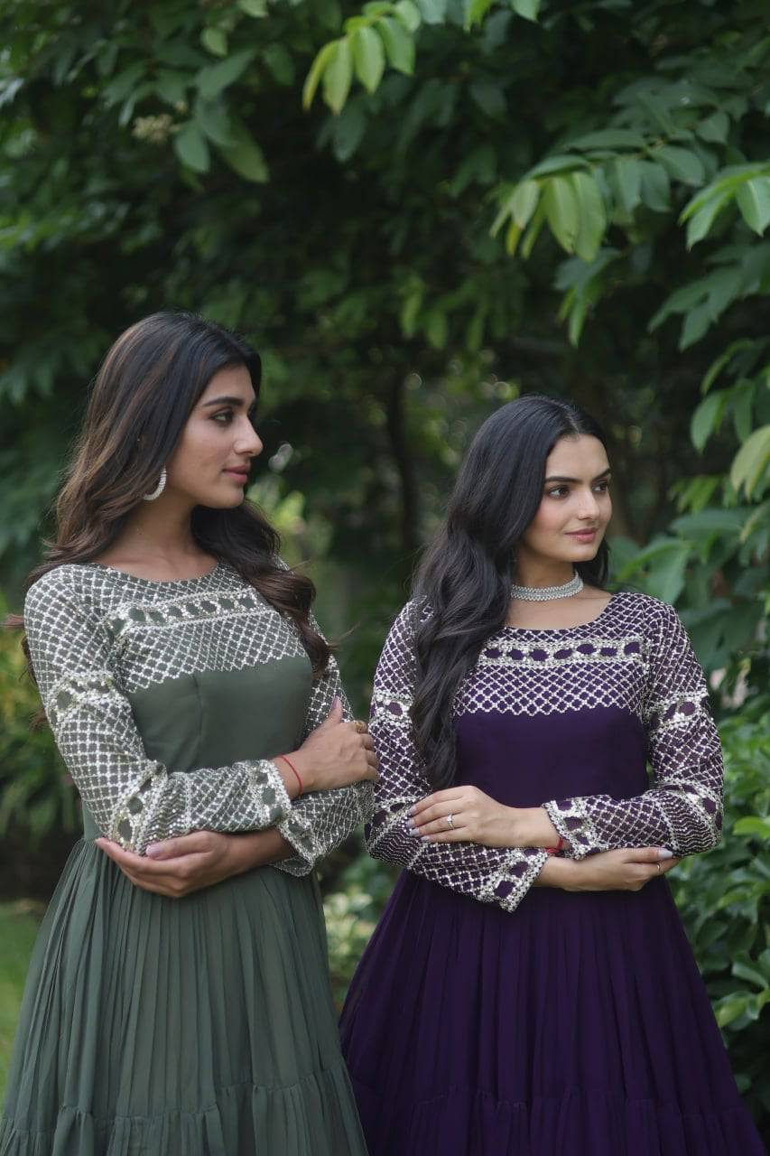 Magnetic Faux Georgette Zari Sequins Worked Gown - Ethnicwish