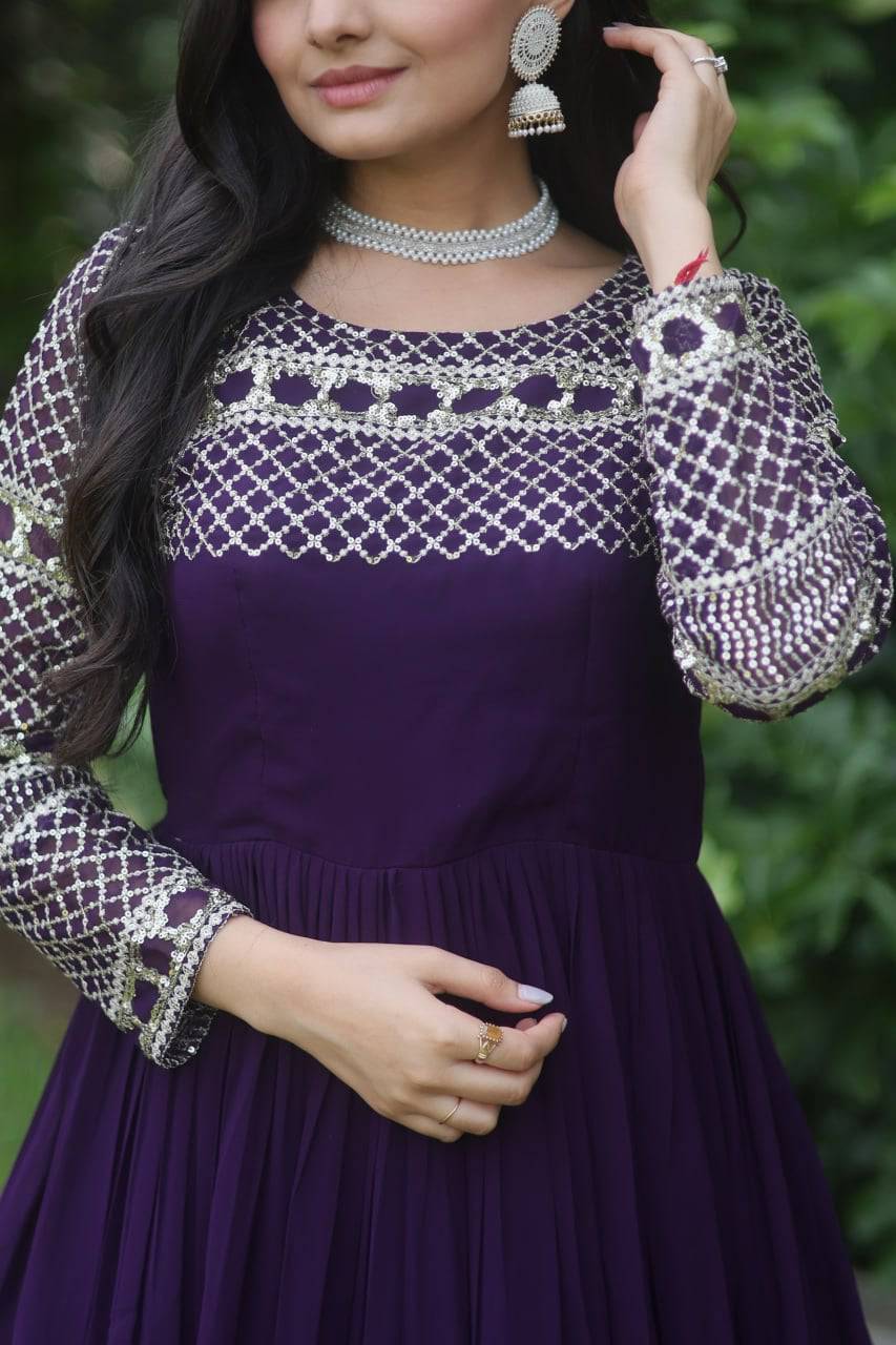 Magnetic Faux Georgette Zari Sequins Worked Gown - Ethnicwish