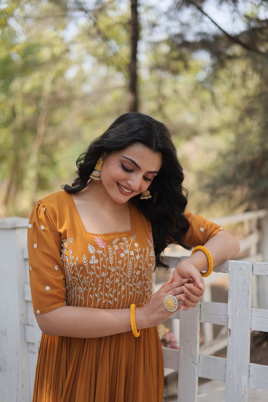 Glorious Faux Georgette Sequins Thread Worked Stitched Gown - Ethnicwish