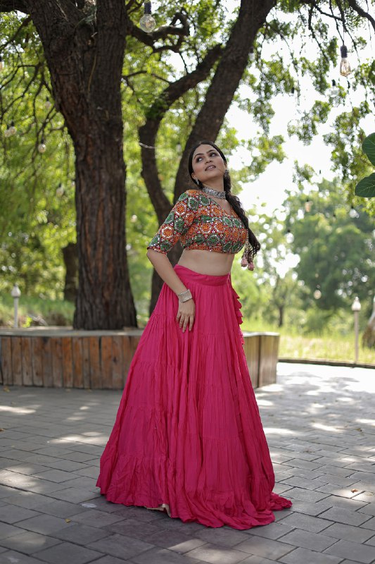 Glorious Navratri Wear Rayon Ruffle Fully Stitched Lehenga Choli - Ethnicwish