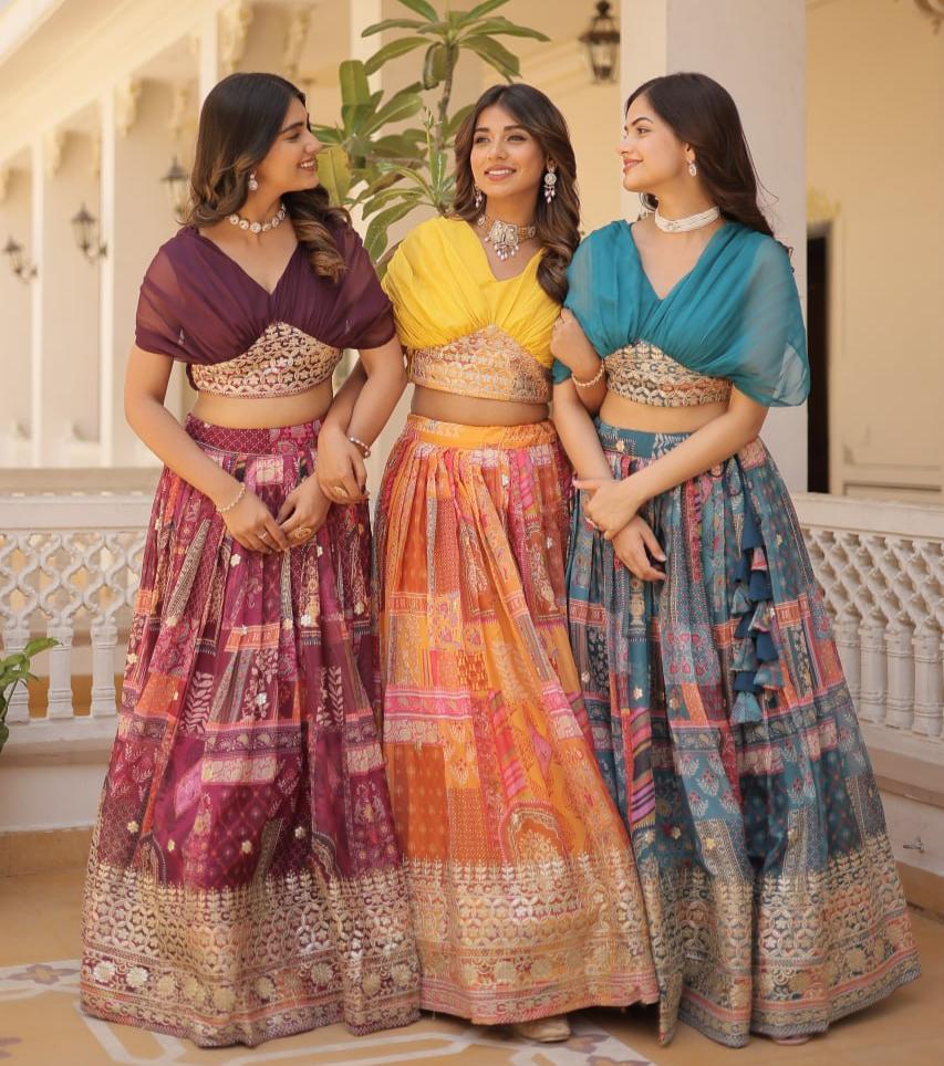 Stylish Russian Silk Floral Designer Lehenga Choli Set - Ethnicwish