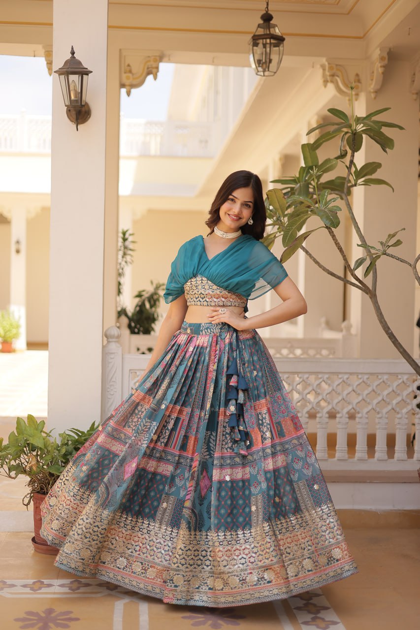 Stylish Russian Silk Floral Designer Lehenga Choli Set - Ethnicwish