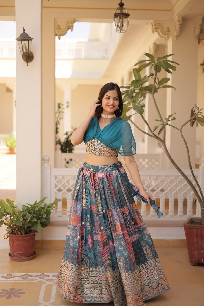 Stylish Russian Silk Floral Designer Lehenga Choli Set - Ethnicwish