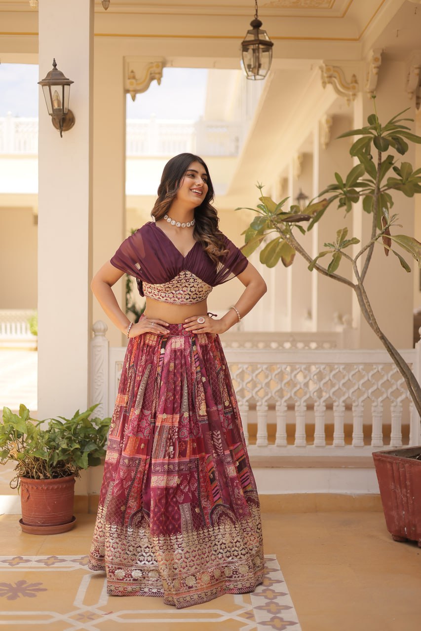 Stylish Russian Silk Floral Designer Lehenga Choli Set - Ethnicwish