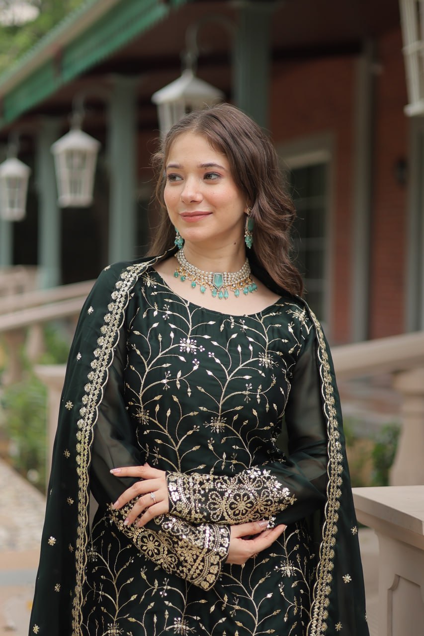 Alluring Rangoli Silk Sequins Thread Worked Top Palazzo Suit - Ethnicwish