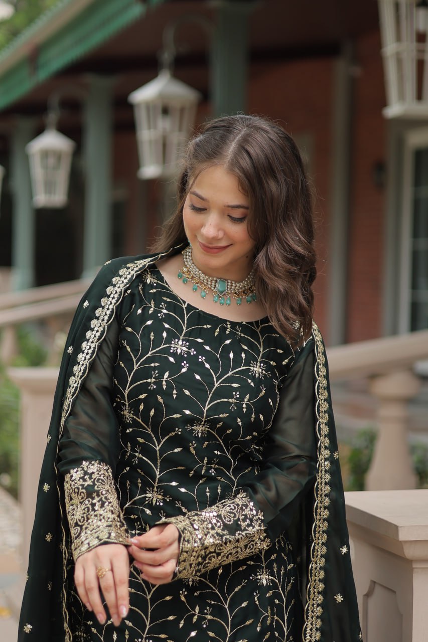 Alluring Rangoli Silk Sequins Thread Worked Top Palazzo Suit - Ethnicwish