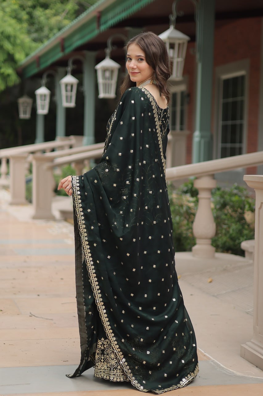 Alluring Rangoli Silk Sequins Thread Worked Top Palazzo Suit - Ethnicwish