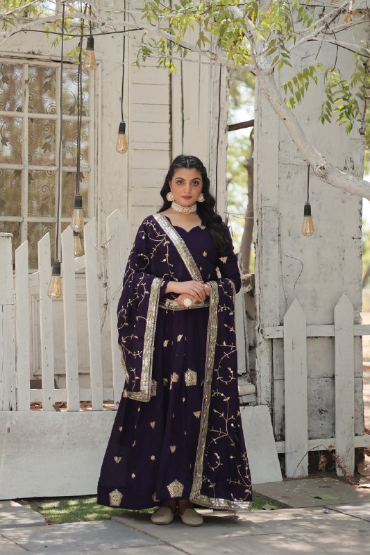Graceful Rich Sequins Embroidered Fully Stitched Gown With Dupatta - Ethnicwish