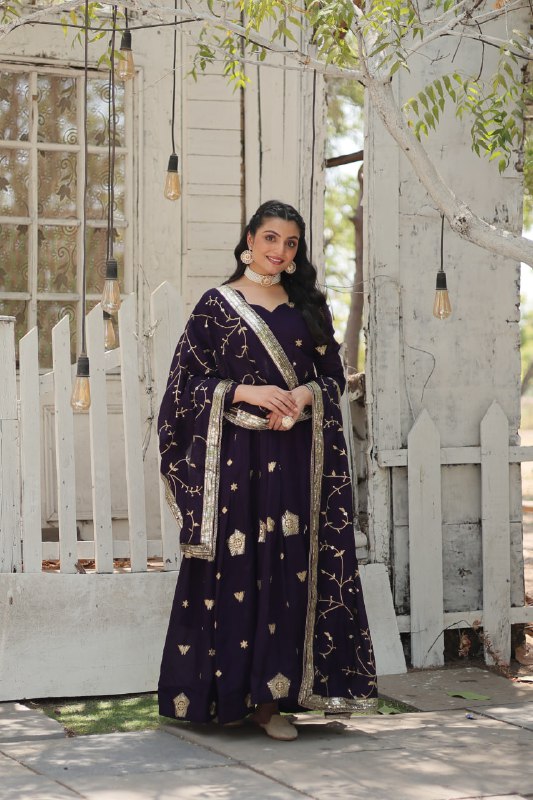 Graceful Rich Sequins Embroidered Fully Stitched Gown With Dupatta - Ethnicwish