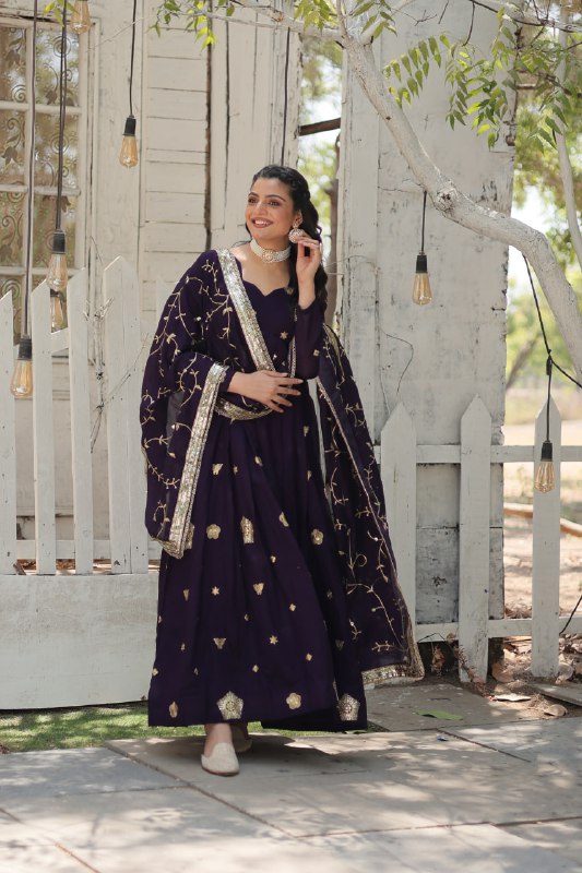 Graceful Rich Sequins Embroidered Fully Stitched Gown With Dupatta - Ethnicwish