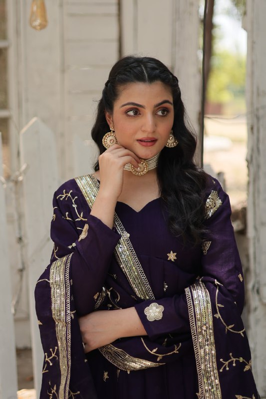 Graceful Rich Sequins Embroidered Fully Stitched Gown With Dupatta - Ethnicwish