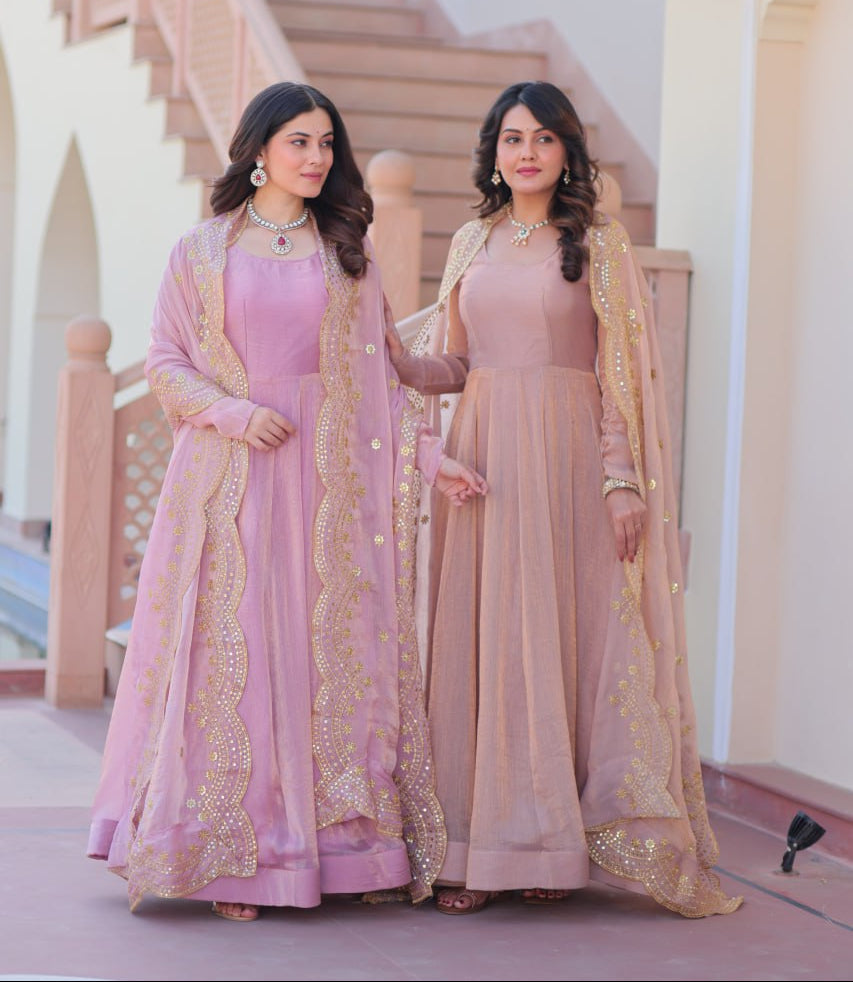 Appealing Fendy Chiffon Fully Stitched Gown With Dupatta - ETHNICDEAL