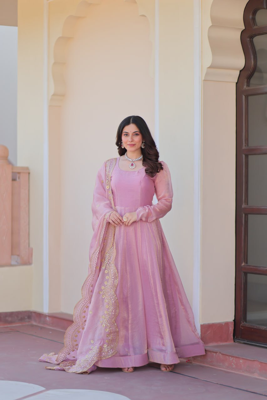 Appealing Fendy Chiffon Fully Stitched Gown With Dupatta - ETHNICDEAL