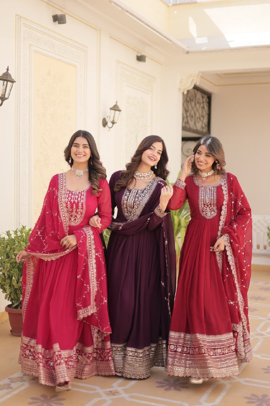 Enchanting Faux Georgette Fully Stitched Designer Gown With Dupatta - Ethnicwish