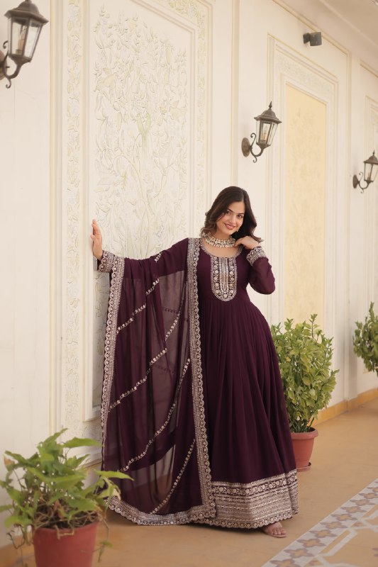 Enchanting Faux Georgette Fully Stitched Designer Gown With Dupatta - Ethnicwish