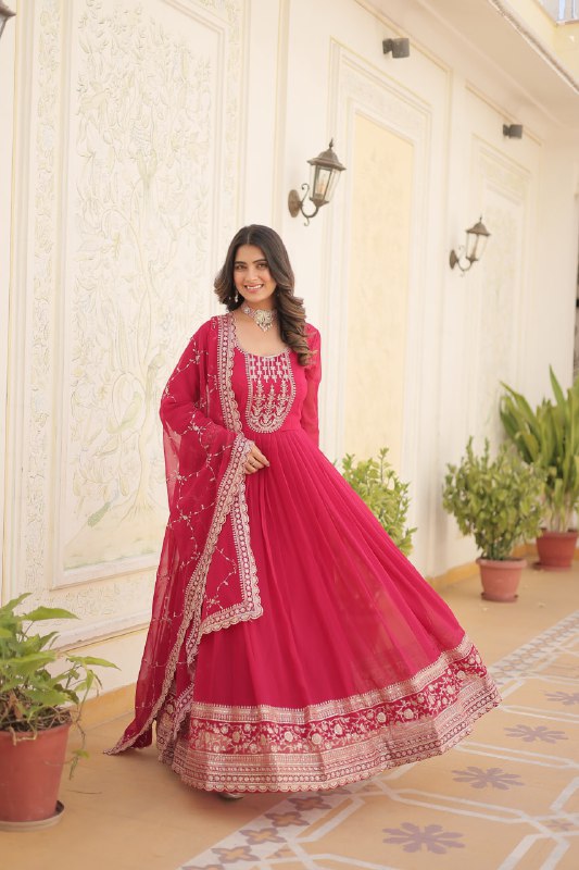 Enchanting Faux Georgette Fully Stitched Designer Gown With Dupatta - Ethnicwish