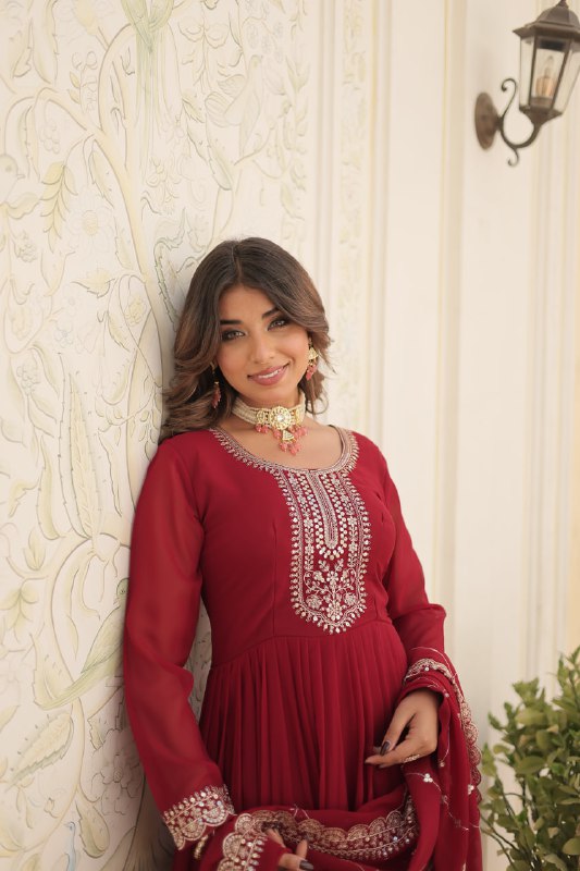 Enchanting Faux Georgette Fully Stitched Designer Gown With Dupatta - Ethnicwish