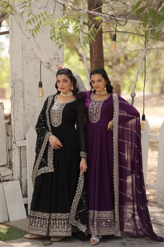 Enchanting Faux Georgette Fully Stitched Designer Gown With Dupatta - Ethnicwish