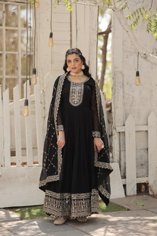 Enchanting Faux Georgette Fully Stitched Designer Gown With Dupatta - Ethnicwish