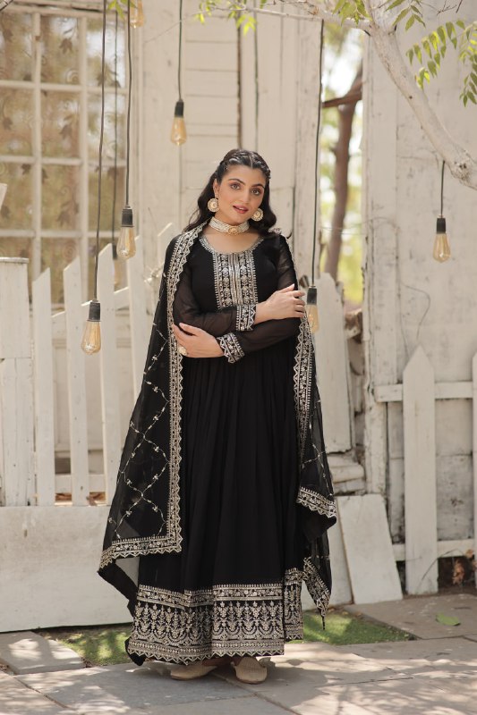Enchanting Faux Georgette Fully Stitched Designer Gown With Dupatta - Ethnicwish