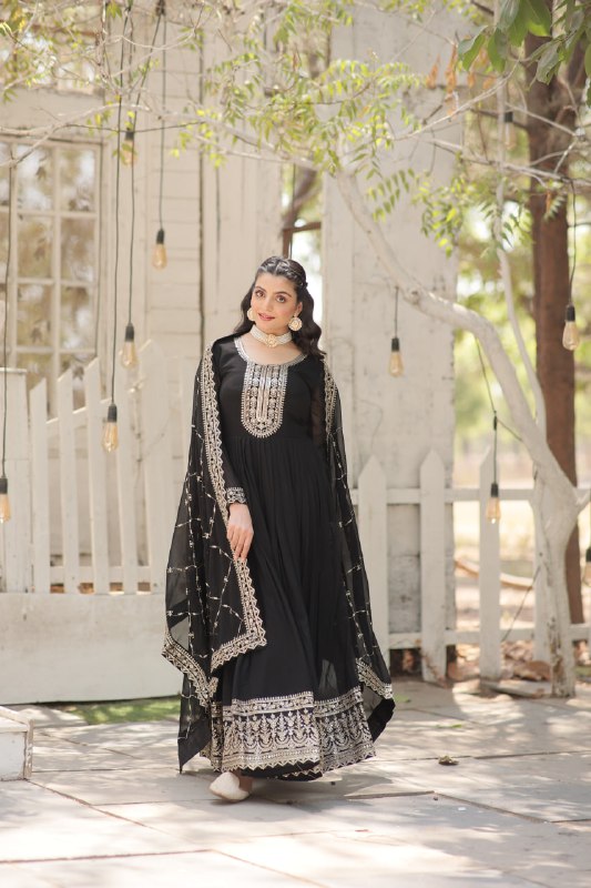 Enchanting Faux Georgette Fully Stitched Designer Gown With Dupatta - Ethnicwish