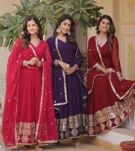 Graceful Faux Georgette Sequins Multi Worked Designer Gown - Ethnicwish